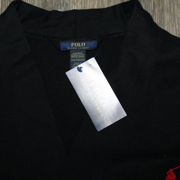 NWT POLO RALPH LAUREN BRUSHED FLEECE MEN'S BATH ROBE BLACK‎ - Picture 4 of 6